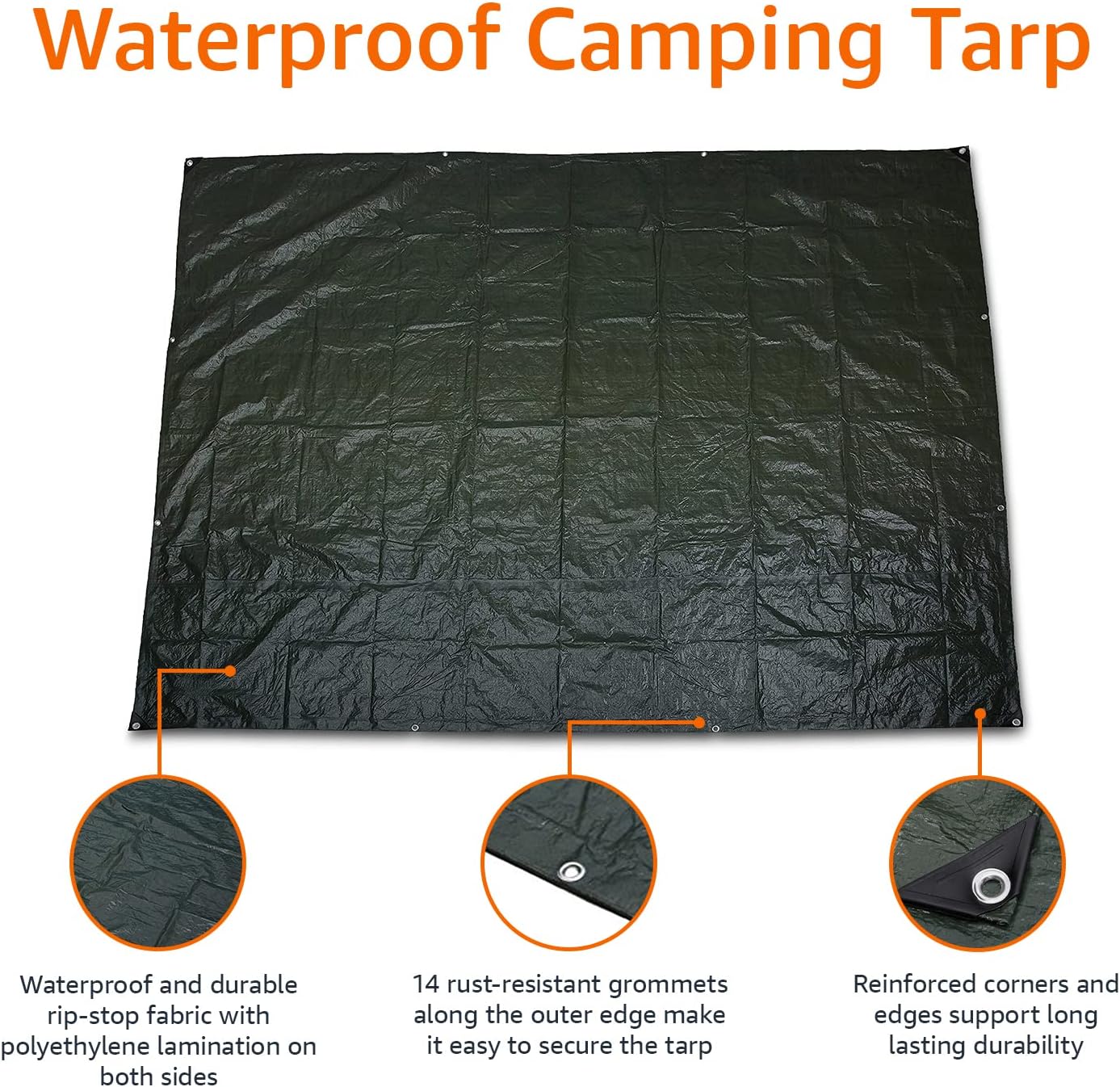 Basics Waterproof Camping Tarp, 9.5 Feet x 11.3 Feet, Dark Green