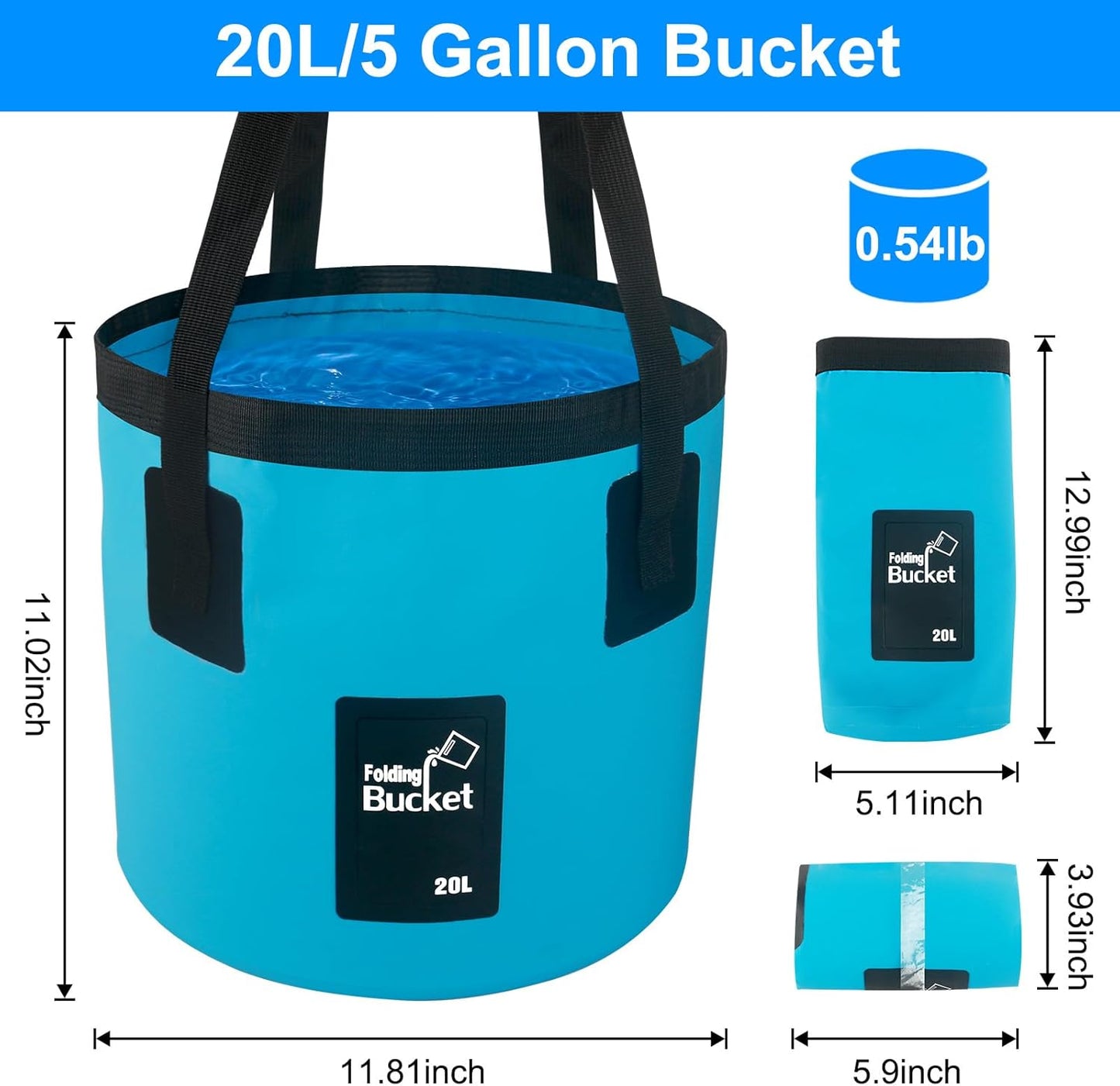 5 Gallon Collapsible Bucket with Handle – Foldable Water Storage for Camping, Fishing, Beach, Gardening; Portable Laundry Basin for RV, Cleaning, Emergency Prep