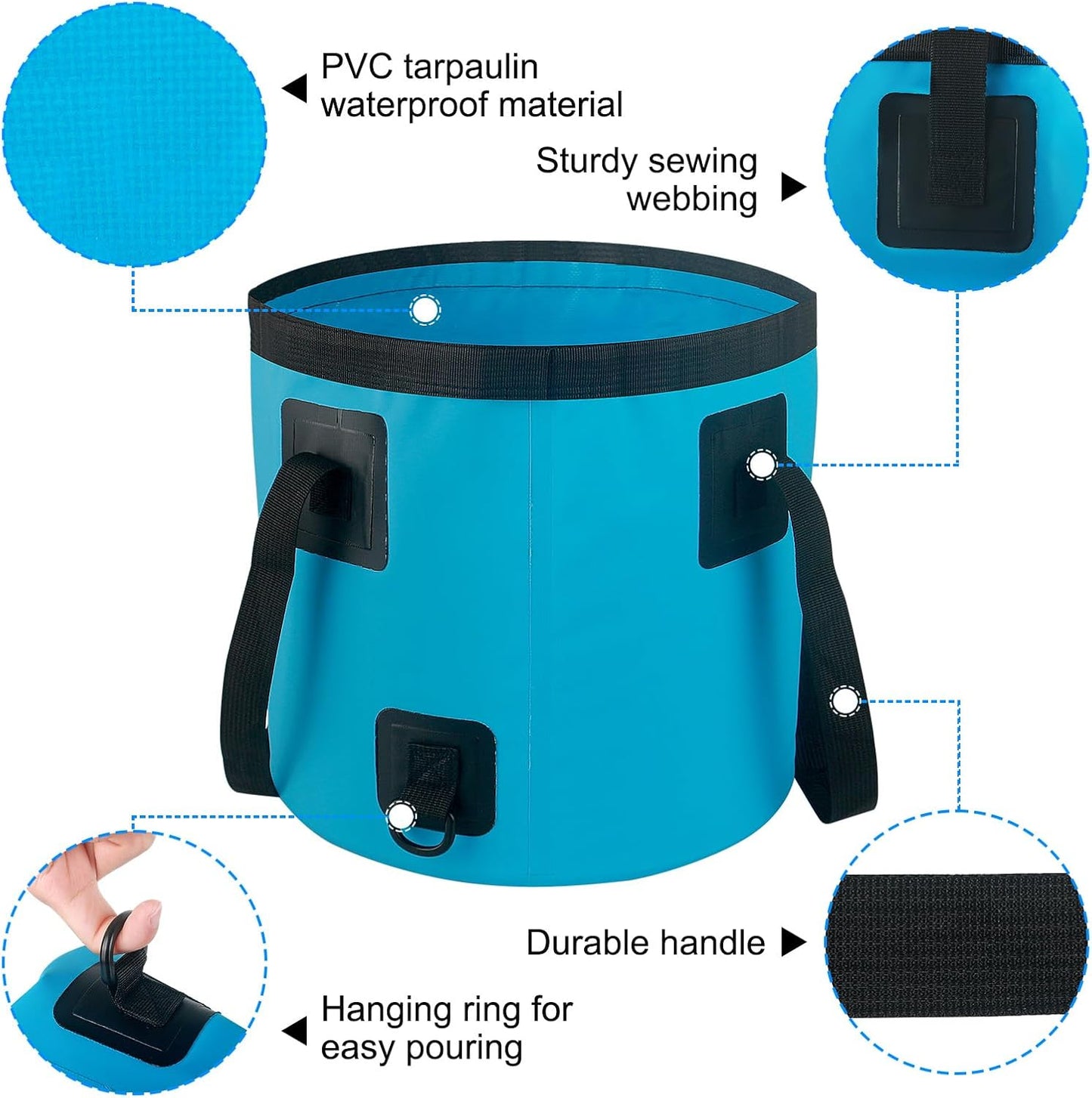 5 Gallon Collapsible Bucket with Handle – Foldable Water Storage for Camping, Fishing, Beach, Gardening; Portable Laundry Basin for RV, Cleaning, Emergency Prep