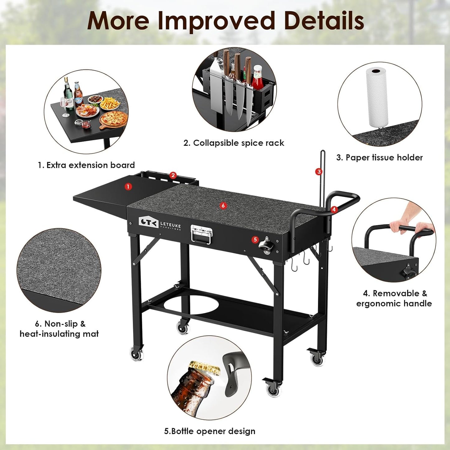 Foldable Cart Table with Wheels for Ninja, Griddle Stand Fit 17 Inch Or 22 Inch, BBQ Prep Tables with Seasoning Tray
