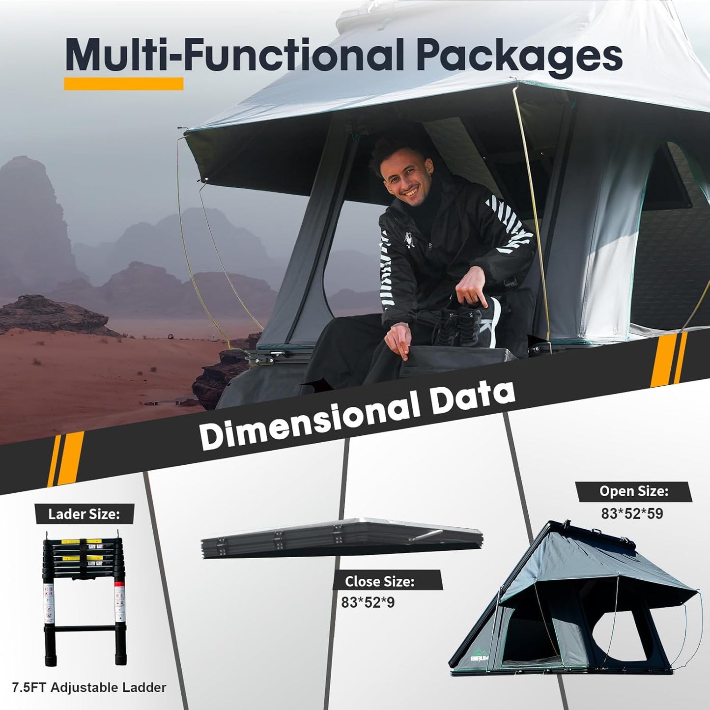 Hardshell Rooftop Tent – Fits 2-3 People, Suitable for Jeep, SUV, Truck, Van 🚙⛺