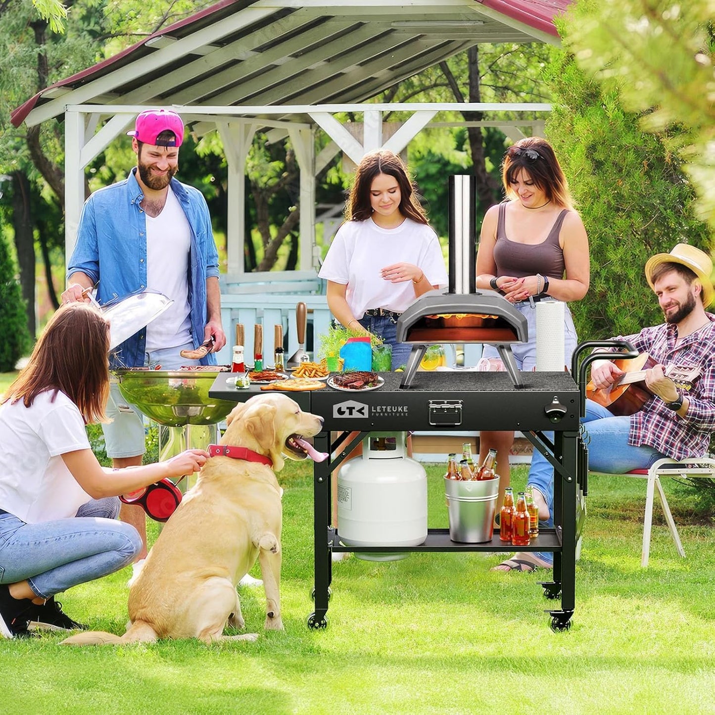 Foldable Cart Table with Wheels for Ninja, Griddle Stand Fit 17 Inch Or 22 Inch, BBQ Prep Tables with Seasoning Tray