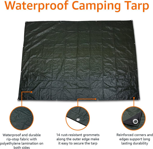 Basics Waterproof Camping Tarp, 9.5 Feet x 11.3 Feet, Dark Green