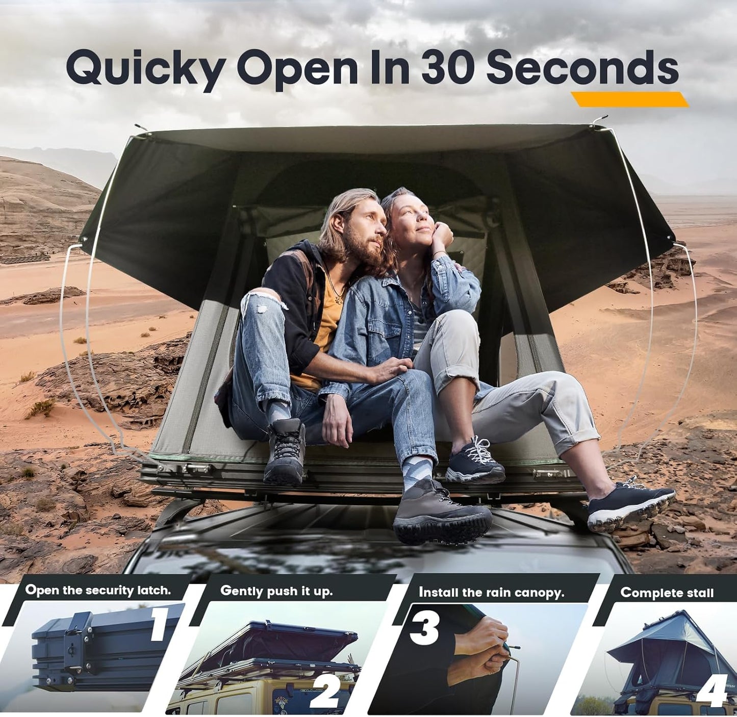 Hardshell Rooftop Tent – Fits 2-3 People, Suitable for Jeep, SUV, Truck, Van 🚙⛺
